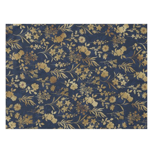 Blauw patroonpatroon met goudbloemen tafelkleed (Voorkant (Horizontaal))