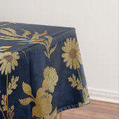 Blauw patroonpatroon met goudbloemen tafelkleed (Voorbeeld)