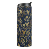 Blauw patroonpatroon met goudbloemen thermosbeker (Gedraaid links)