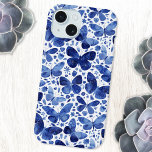 Blauw patroonpatroon Waterverf iPhone 15 Case<br><div class="desc">Indigoblauw en wit waterverf vlinderschilderij. Bescherm en doe tegelijkertijd alsof je telefoon is! Originele kunst van Nic Squirrell.</div>