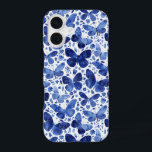 Blauw patroonpatroon Waterverf iPhone 16 Hoesje<br><div class="desc">Indigoblauw en wit waterverf vlinderschilderij. Bescherm en doe tegelijkertijd alsof je telefoon is! Originele kunst van Nic Squirrell.</div>