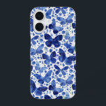 Blauw patroonpatroon Waterverf iPhone 16 Hoesje<br><div class="desc">Indigoblauw en wit waterverf vlinderschilderij. Bescherm en doe tegelijkertijd alsof je telefoon is! Originele kunst van Nic Squirrell.</div>