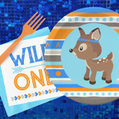 Blauw Patterned Woodland Herten Party Papier Borde Papieren Bordje