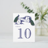 Blauw Pauw Trouwtafel Nummer Kaart (Staand voorkant)