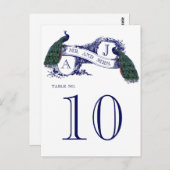 Blauw Pauw Trouwtafel Nummer Kaart (Voorkant / Achterkant)