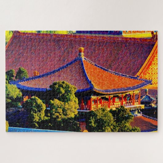 Blauw paviljoen dak | Verboden Stad Legpuzzel (Horizontaal)