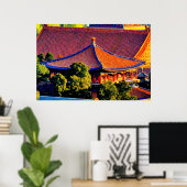 Blauw paviljoen dak | Verboden Stad Poster (Thuiskantoor)