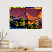 Blauw paviljoen dak | Verboden Stad Poster (Keuken)