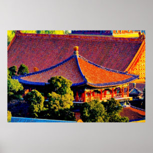 Blauw paviljoen dak   Verboden Stad Poster