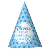 BLAUW PAW PRINT Puppy Birthday Paper Pet Feesthoedjes (Voorkant)