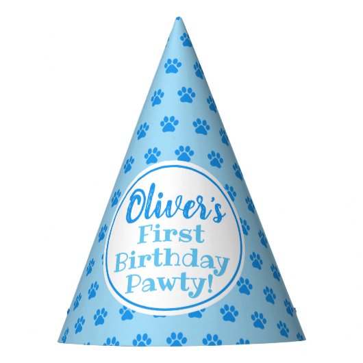 BLAUW PAW PRINT Puppy Birthday Paper Pet Feesthoedjes (Voorkant)