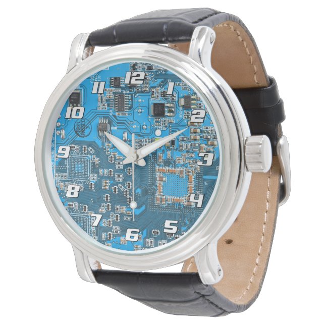 Blauw PCB-printplaatontwerp voor IT-professionals Horloge (Gekanteld)