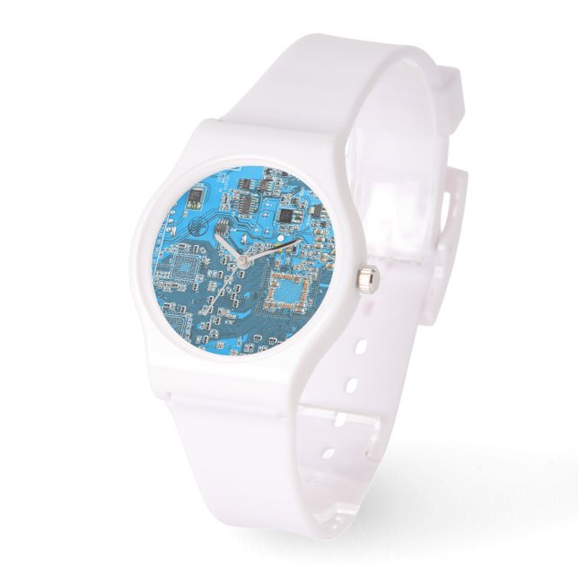 Blauw PCB-printplaatontwerp voor IT-professionals Horloge (Hoek)
