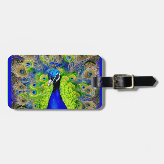 Blauw Peacock Feathers-ontwerp Bagagelabel (Voorkant horizontaal)