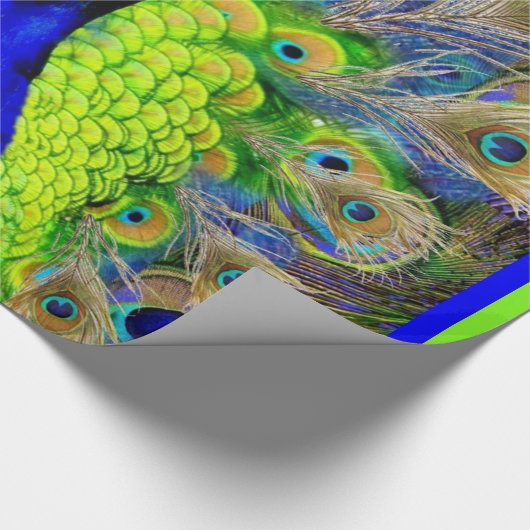 Blauw Peacock Feathers-ontwerp Cadeaupapier (Hoek)