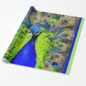 Blauw Peacock Feathers-ontwerp Cadeaupapier (Uitgerold)