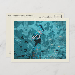 Blauw Peacock portret, peafowl mannetje Briefkaart