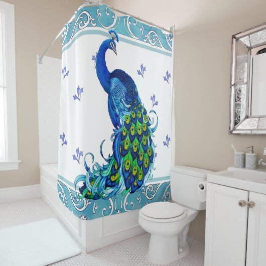 Blauw Peacock Swirl douchegordijn (In situ)