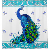 Blauw Peacock Swirl douchegordijn (Voorkant)