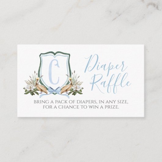Blauw Pelikaan Jongen Baby shower Luier Raffle Informatiekaartje (Voorkant)