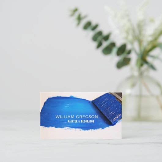 Blauw penseel, schilder en decorator visitekaartje (Staand voorkant)