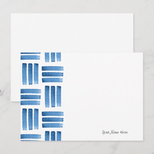 Blauw penseelpatroon notitiekaartje (Voorkant / Achterkant)