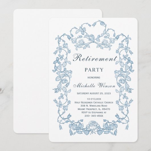 Blauw Pensioen Partij Sjabloon Kaart (Voorkant / Achterkant)