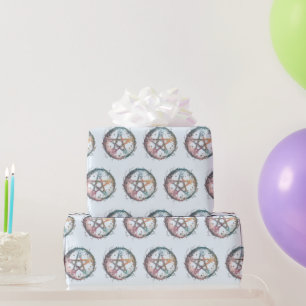 Blauw Pentagram Hekserij Lichtblauw Halloween Cadeaupapier