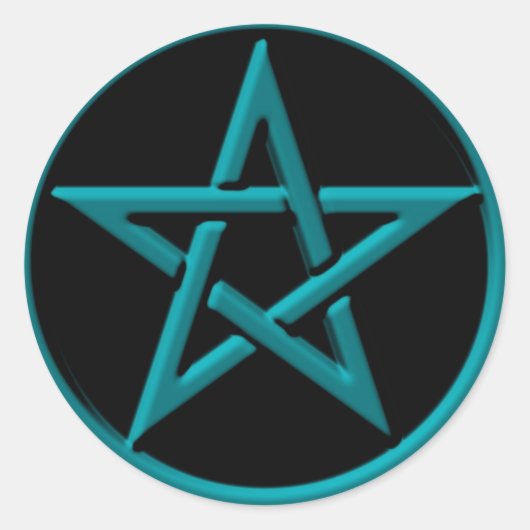 blauw pentagram ronde sticker (Voorkant)
