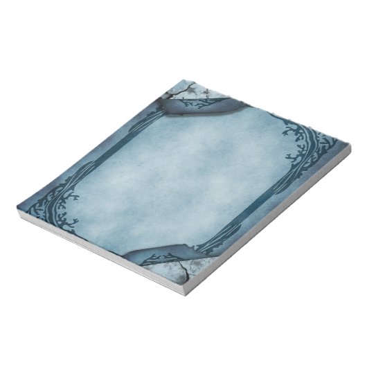 Blauw Pergament Gotisch Briefhoofd Notitieblok (Linkerzijde)