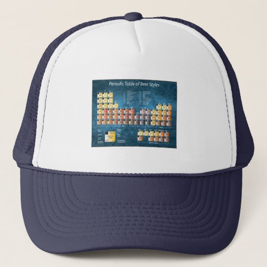 Blauw periodiek systeem van bierstijlen trucker pet (Voorkant)