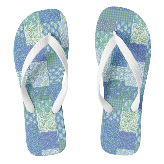 Blauw Periwinkle Bloem Boho Nep Patchwork Patroon Teenslippers (Voetbed)