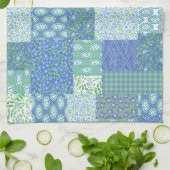 Blauw Periwinkle Bloem Boho Nep Patchwork Patroon Theedoek (Gevouwen)