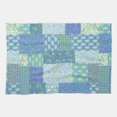Blauw Periwinkle Bloem Boho Nep Patchwork Patroon Theedoek (Horizontaal)