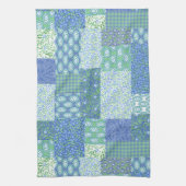 Blauw Periwinkle Bloem Boho Nep Patchwork Patroon Theedoek (Verticaal)