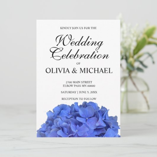 Blauw periwinkle elegante bloemige hortensia's Tro Kaart (Staand voorkant)