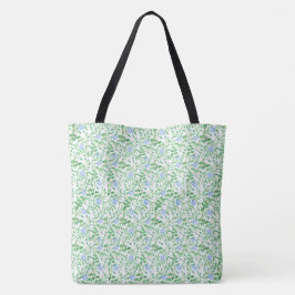  Blauw Periwinkle Floral op witte achtergrond Tote Bag