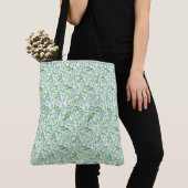  Blauw Periwinkle Floral op witte achtergrond Tote Bag (Dichtbij)