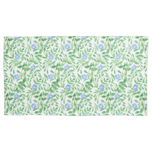 Blauw periwinkle Floral Pattern op White Kussensloop (Voorkant-Links)