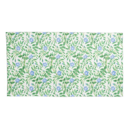 Blauw periwinkle Floral Pattern op White Kussensloop (Achterkant-Rechts)