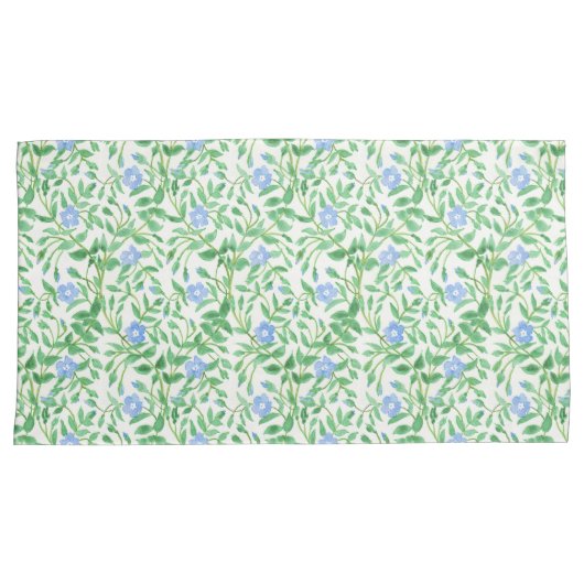 Blauw periwinkle Floral Pattern op White Kussensloop (Voorkant-Rechts)