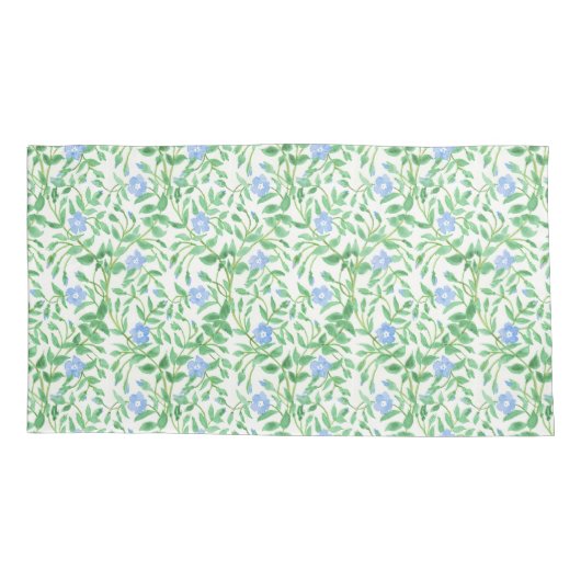 Blauw periwinkle Floral Pattern op White Kussensloop (Achterkant-Links)