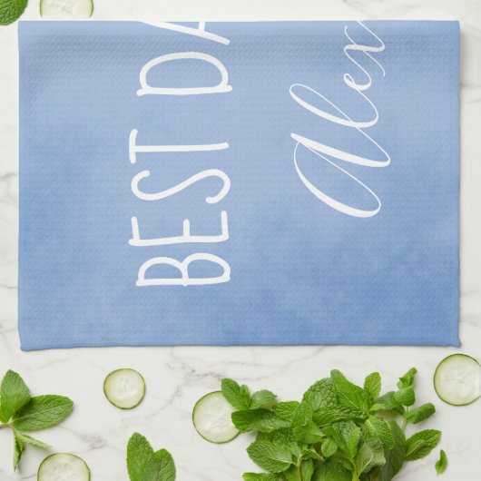 Blauw perkament beste vader ooit theedoek (Gevouwen)