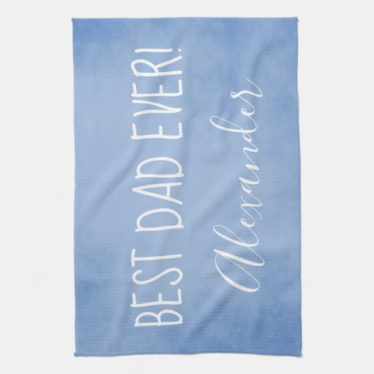 Blauw perkament beste vader ooit theedoek (Verticaal)
