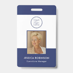 Blauw personeelsfoto ID-beveiligingsbadge met logo Badge