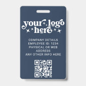 Blauw personeelsfoto ID met QR-code bedrijfslogo Badge (Achterkant)