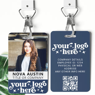 Blauw personeelsfoto ID met QR-code bedrijfslogo Badge