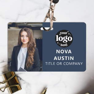Blauw personeelsfoto ID met QR-code bedrijfslogo Badge