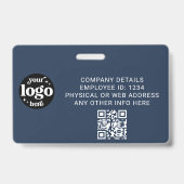 Blauw personeelsfoto ID met QR-code bedrijfslogo Badge (Achterkant)