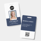 Blauw Personeelsfoto ID QR-code Bedrijfslogo  Badge (Voor- en achterkant)